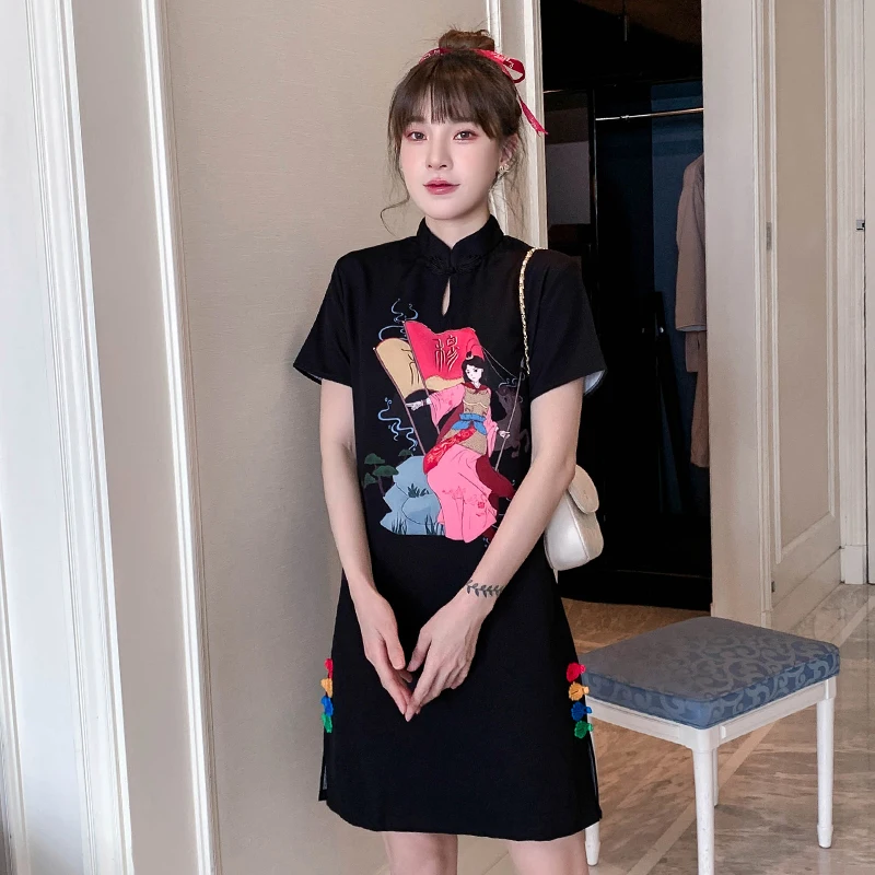 

The new Chinese dress young black girl improved the Chinese dress fashion brief paragraph