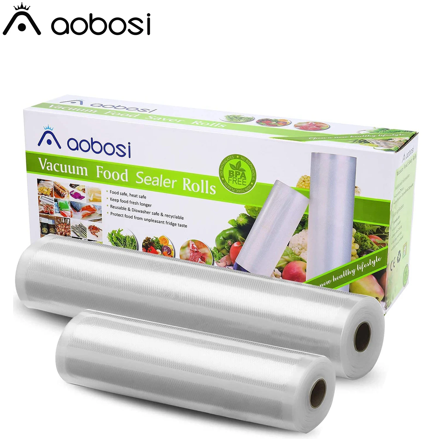 

Aobosi BPA Free Vacuum Sealer Bags Vacuum Food Sealer Rolls LFGB Approved Food Storage Bags 2 Pack Roll 28x600 cm & 20x600