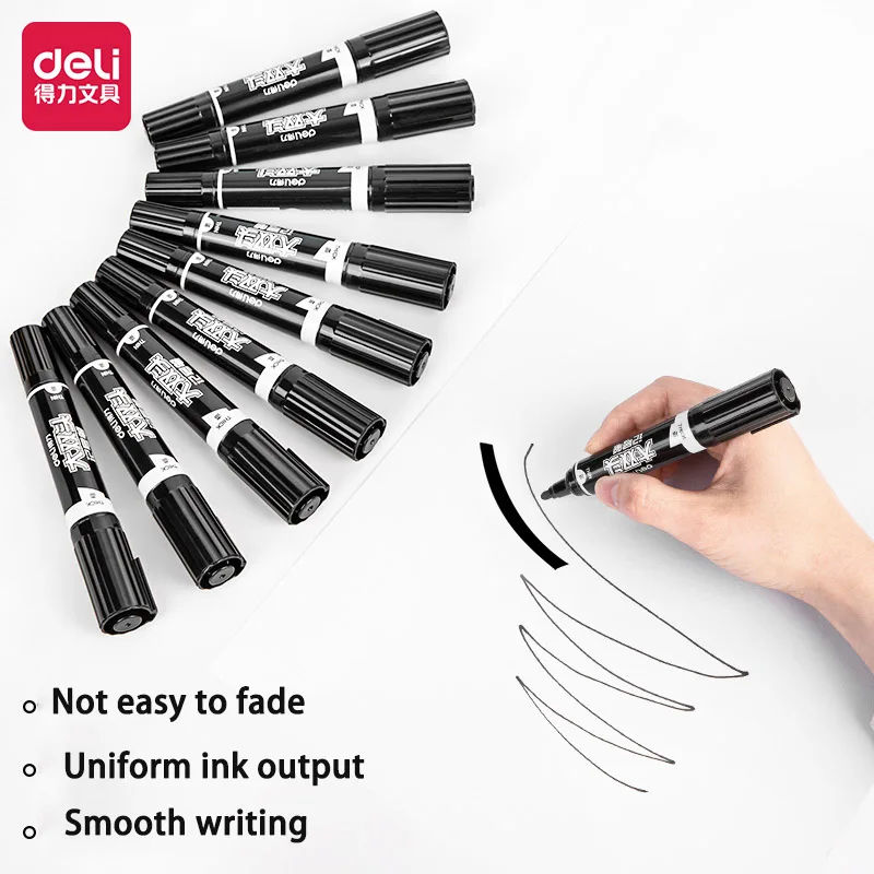 

DELI ES555 Water Proof Permanent Marker 2pcs/Lot Bullet Tip 1.5mm Chisel tip 1-6mm Office supplies Dual tips Permanent markers