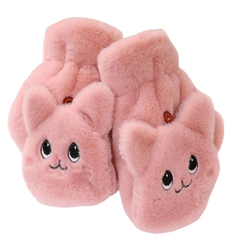 

Зимние теплые перчатки из мягкого кроличьего меха, женские перчатки с откидной крышкой на полпальца для вождения, плюшевые плотные перчатк...