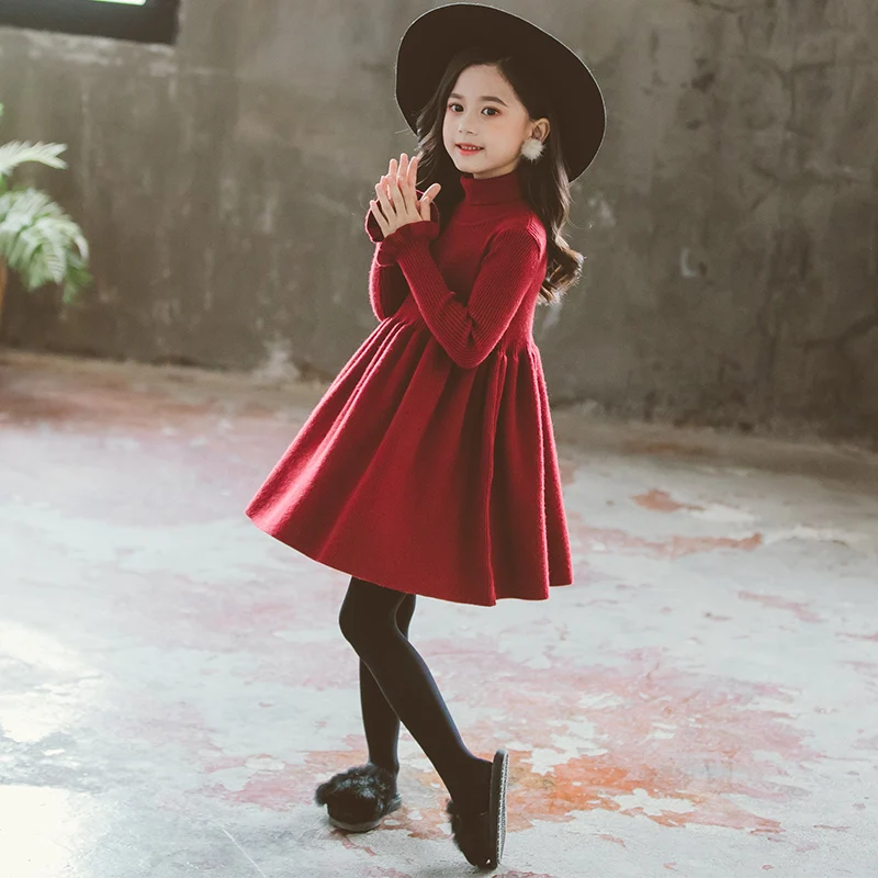 

Autumn New Red Baby Girls Dresses Long Sleeve Soft Party Kids Princess Dresses Cute Solid Comfort Children Clothes