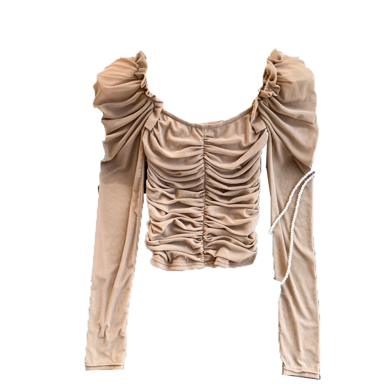 

Fast Shipping Cheap Blouse Solid Color Lace V-neck Women's New Design Temperament Ladies Tops Bandage Hollow Out Blouse