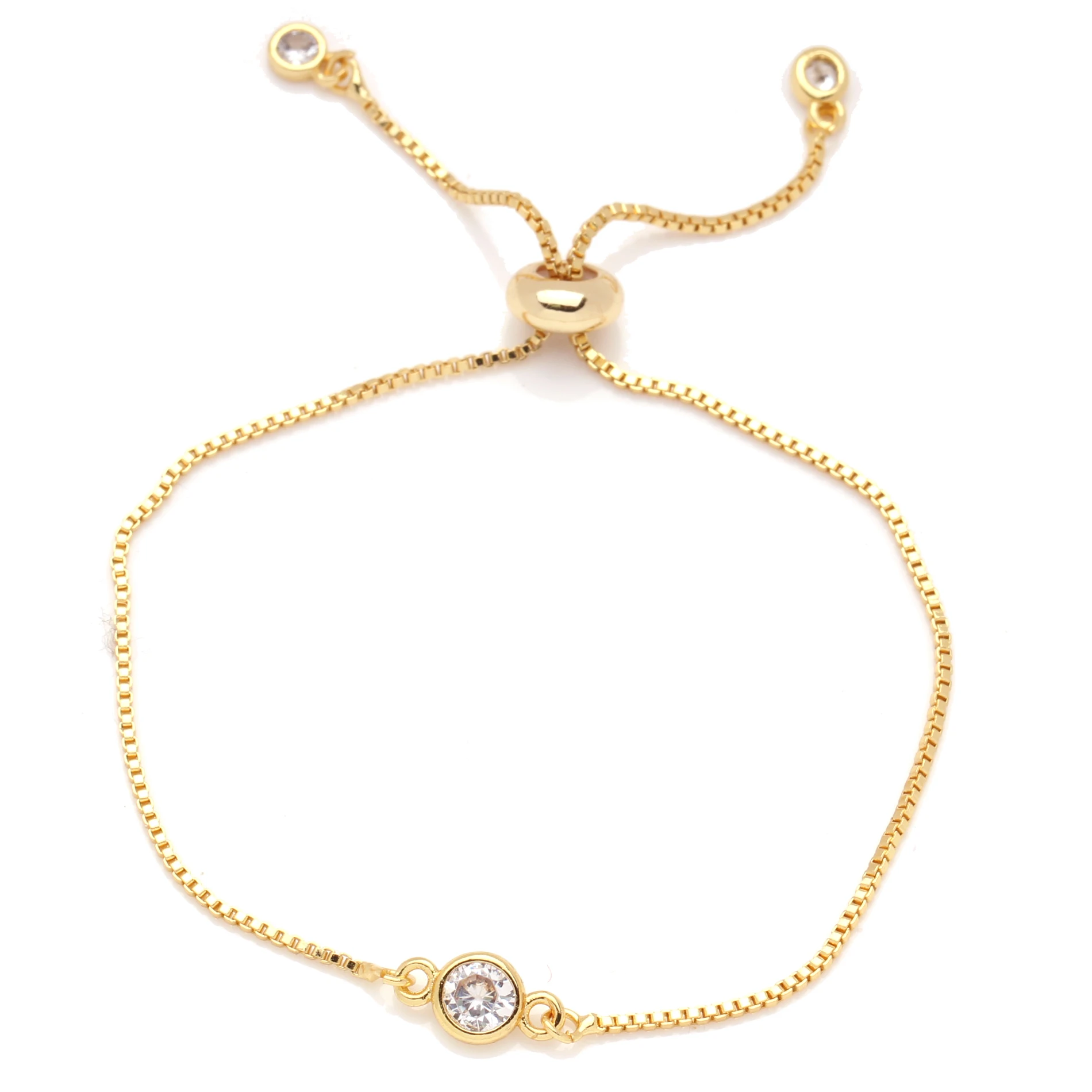 Женский браслет со сверкающими фианитами из меди тонкая Регулируемая цепочка с