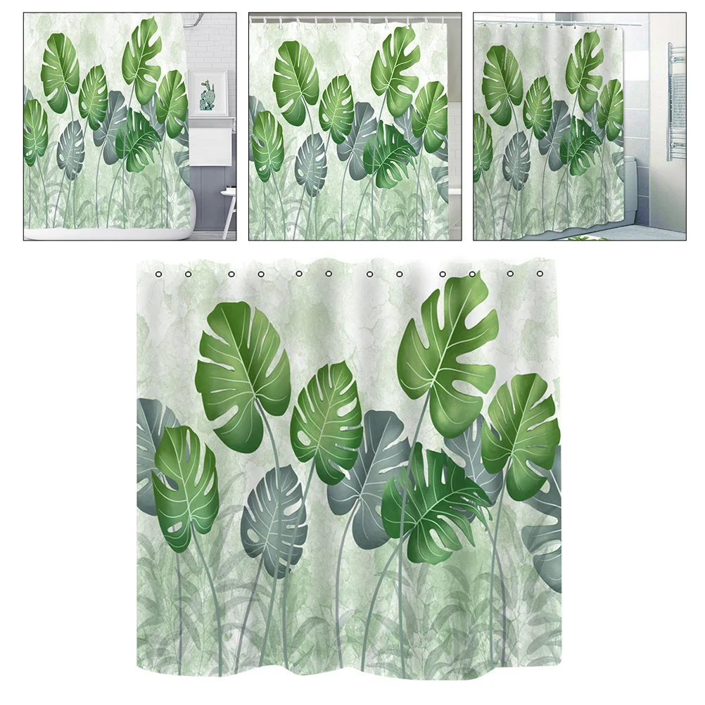

1pc Stylish Waterproof Bath Drapery Leaf Pattern Bath Hingings (Light Green)