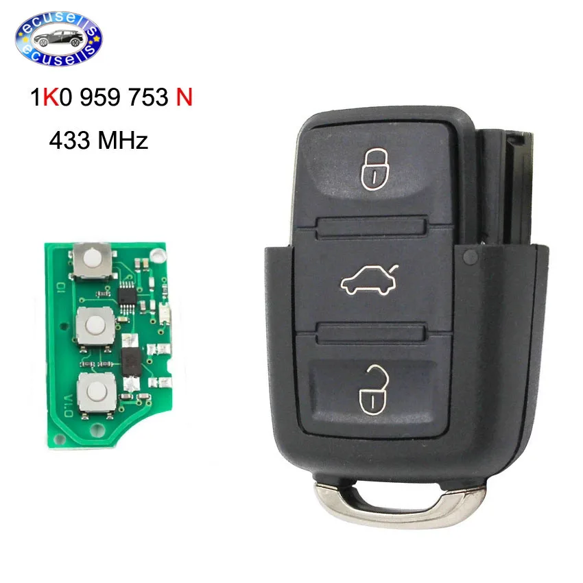 3 кнопки 433 МГц/434 МГц пульт дистанционного управления для ключа VW #1K0 959 753 N Volkswagen