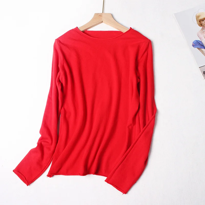 Женский свитер с круглым вырезом Облегающий мягкий Однотонный в Корейском стиле