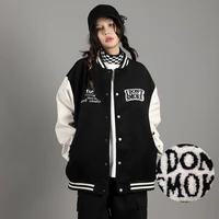 womens stitching pu leather jacket jacket high street hip hop baseball uniform street casual jacket loose stitching jacket top