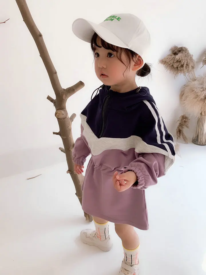 Детское платье с капюшоном и длинным рукавом в стиле пэчворк | Детская одежда