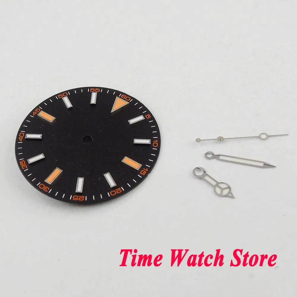 

Parnis 30.8mm black sterile dial luminous marks Watch Dial fit MIYOTA 8215 821A Mingzhu DG 2813 Movement with hands 117