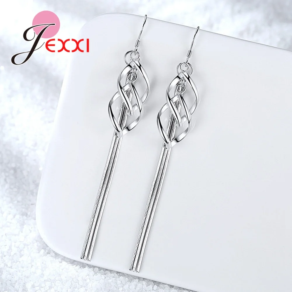 Stylish Trendy 925 Sterling Silver Long Charm Tassel Earrings for Ladies Summer Holiday Style Date Anniversary Accessories | Украшения и