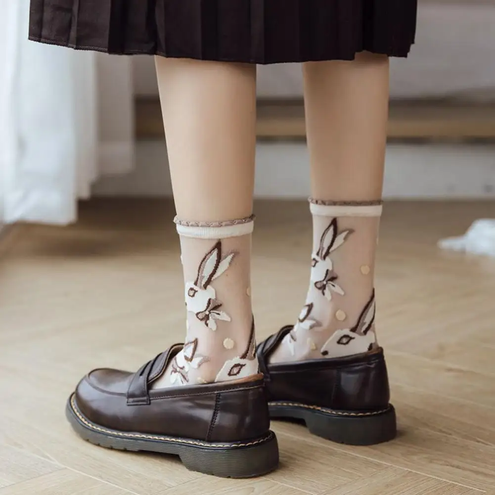 

40% Прямая поставка! Женские носки с цветами прозрачные дышащие полукруглые сетчатые носки с кроликом для весны/лета