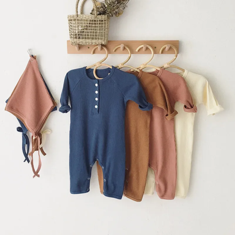 Baby Spring Rompers 0-24M Newborn Girl Boy Clothes Knitted Cotton Long Sleeve Jumpsuit Outfit Hat For Kids Onesie | Мать и ребенок