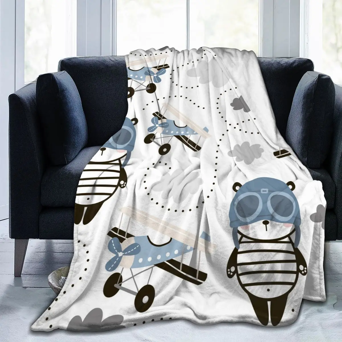 

Flannel Blanket Cute Panda Retro Air Planes Light Thin Mechanical Wash Warm Soft Blankets Throw on Sofa Bed Travel Patchwork