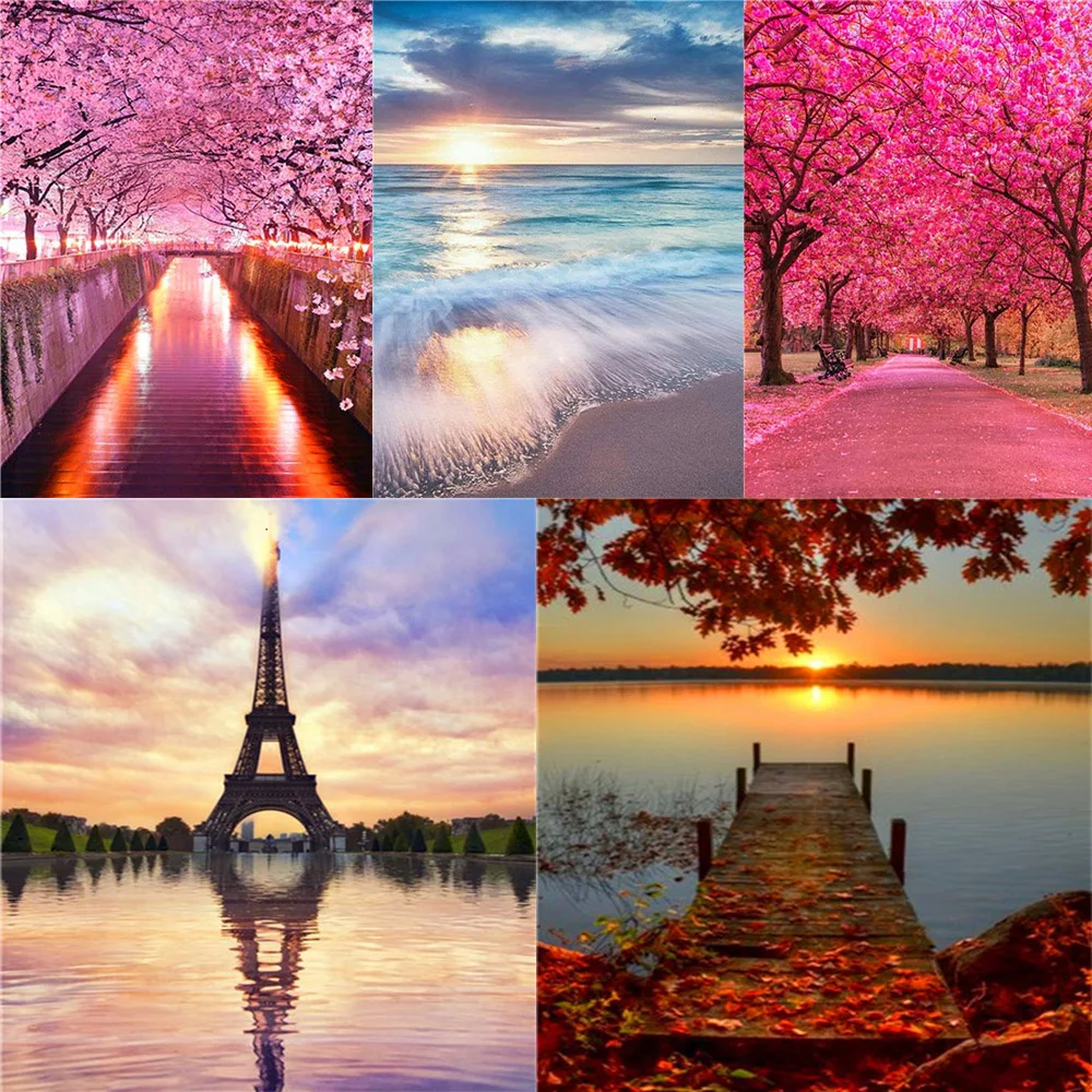 

5D Diamond Painting Seaside Sunset Scenery Diamond Embroidery Mosaic Picture Hand-Mosaic Art Cross Stitch Gift Home Decoration