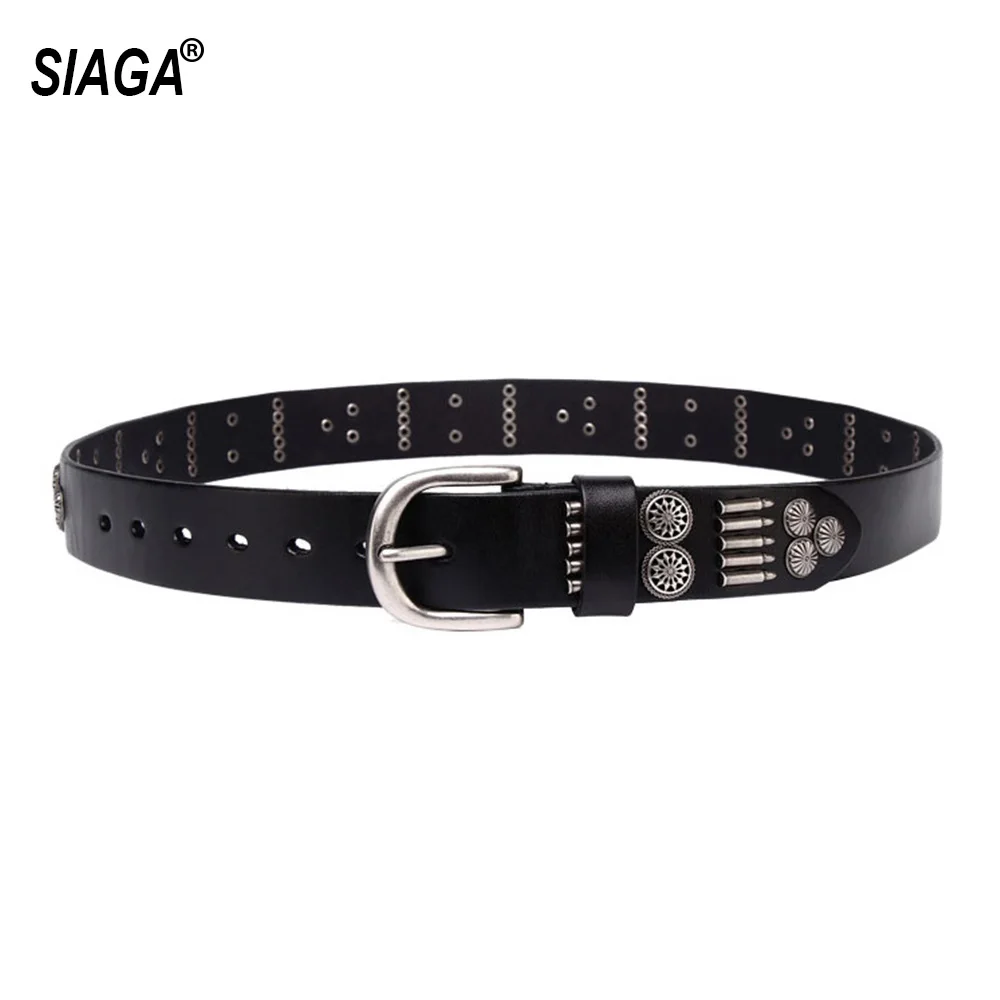 New Style Unisex Punk Personalized Belt Luxury Top Layer Cowhide Leather Rivet Belt for Women Accessories 3.8cm Wide SA003