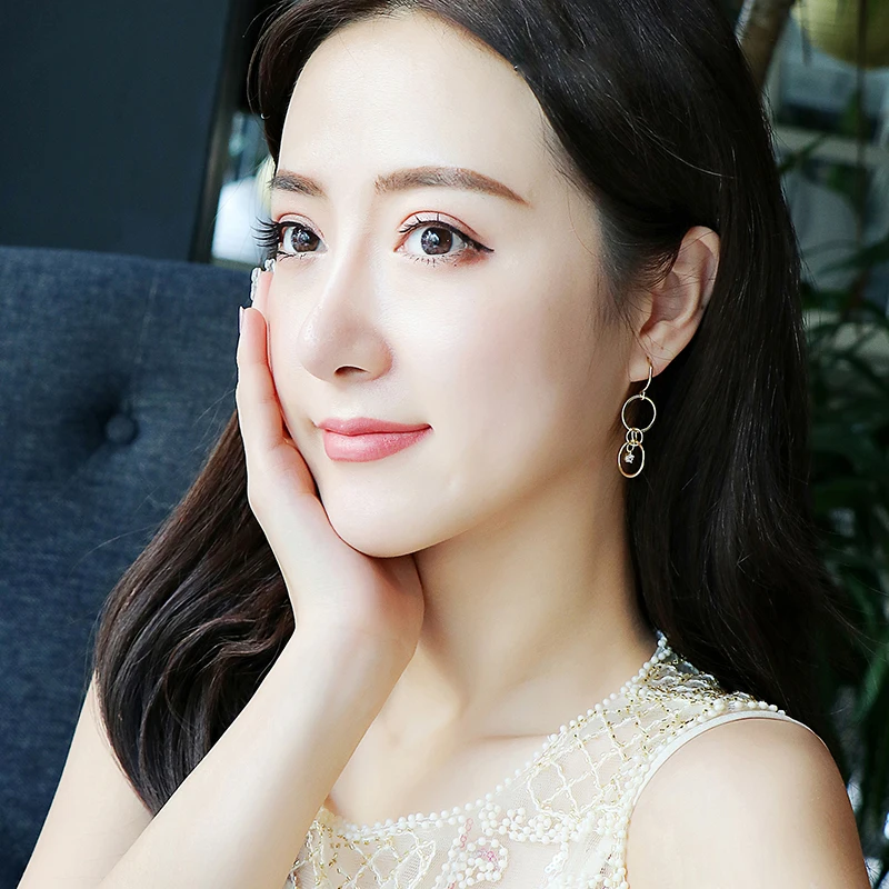 

Fashionable temperament sterling silver circle earrings with zircon tassel ears hook girls accessories wholesale33