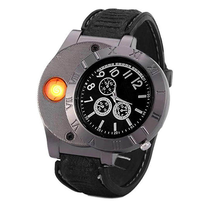 Мужские Подарочные цифровые USB часы прикуриватели Новинка ветрозащитные