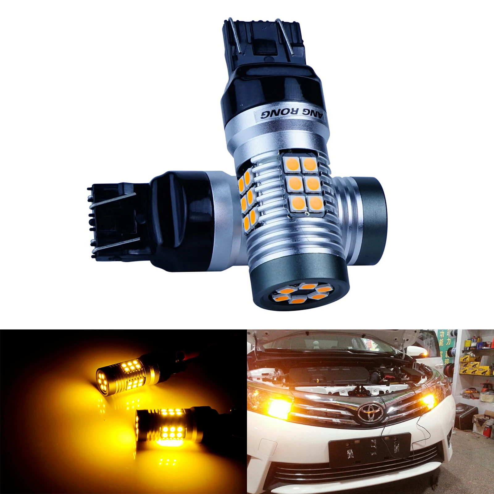 

ANGRONG 2x 7443 7440 580 582 T20 W21/5W LED 15W Daytime Running Light Bulbs DRL Amber
