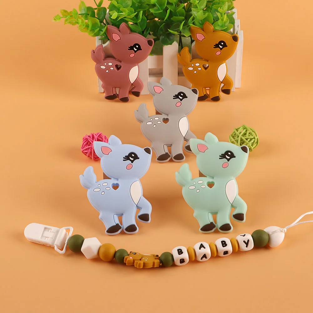 

Kovict 5/10Pcs Cartoon Animal Deer Shape Silicone Teether BPA Free Rodents Chewable Baby Toys Products Tiny Rod Pandents