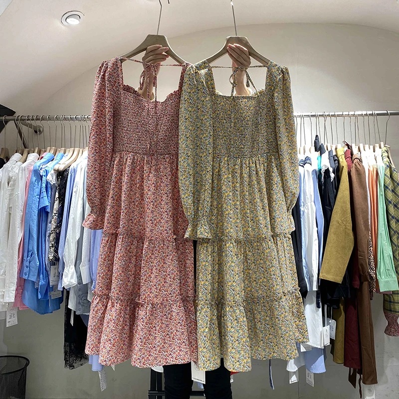 

Will spring a new French side led small and pure and fresh flower in the chiffon long dress