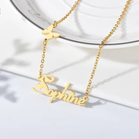 customized letter necklace personalized jewelry chain butterfly pendant name gold necklace for women stainless steel gifts