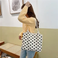 Fashion Ladies Large Shopping Bag Vintage Dot Women Canvas Handbags Female Student Retro Shoulder Bags Simple Travel Casual Tote