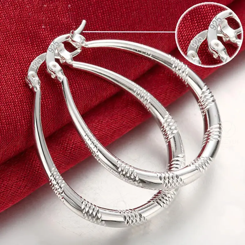 

High Quality Silver 39mm U Circle Screw Thread Hoop Earrings Women Party Fashion Wedding Engagement Charm Jewelry Accessories