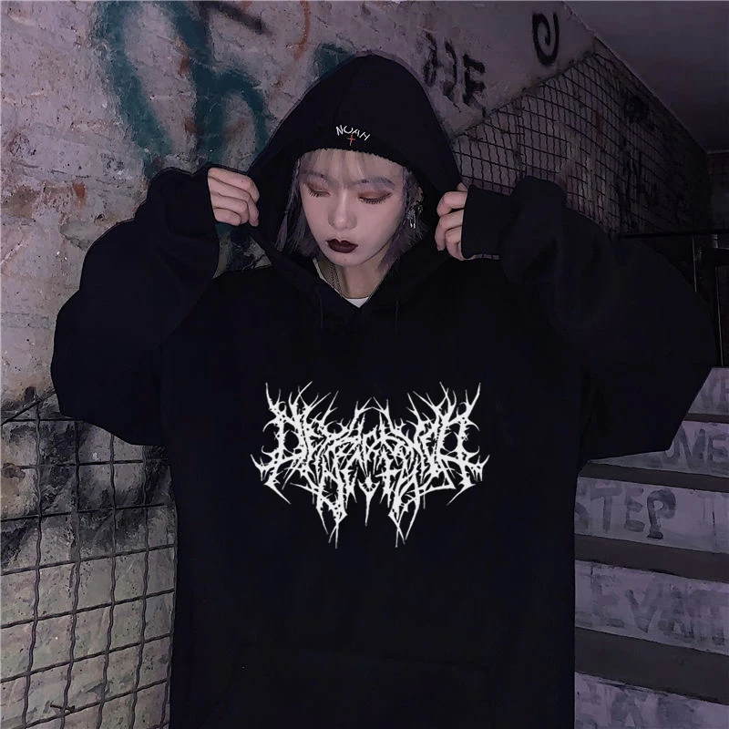 New Gothic Oversized Hoodie Long Sleeve Harajuku Sweatshirt Women Aesthetic Hip Hop Vintage Friends Winter Clothes Femme Korean