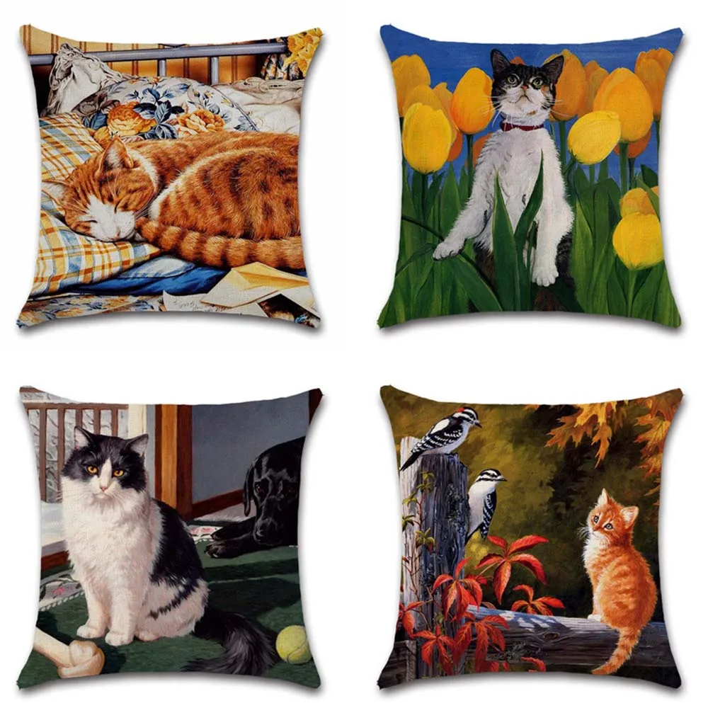 

Cute cats print cotton polyester decoration home house Party cushion cover Pillow case Chair sofa for kids friend gift present