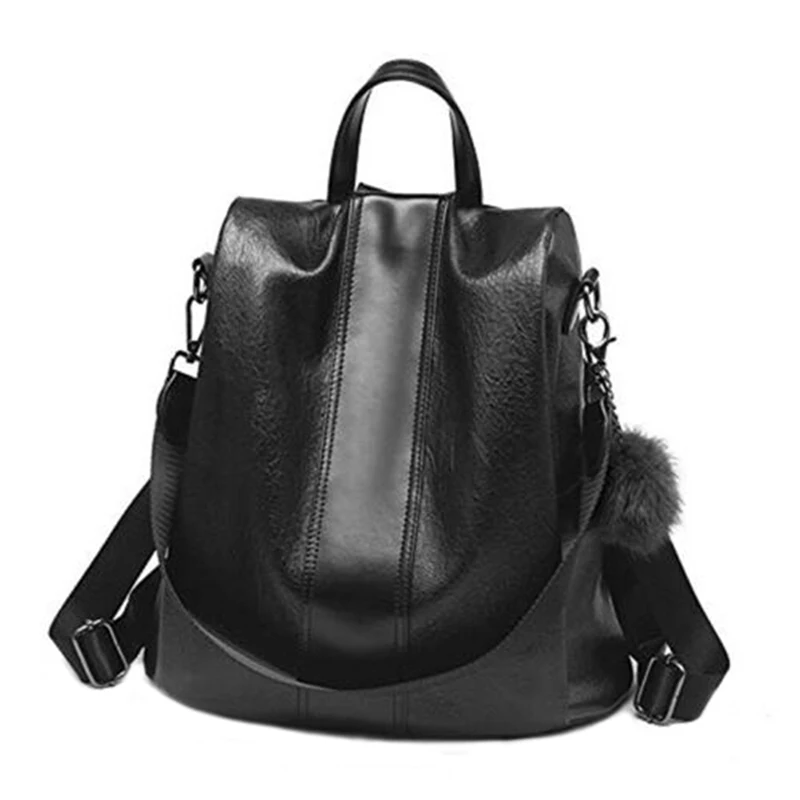

Rucksack Women Leather Pompom Backpack Handbag Anti-theft Ladies Shoulder Bag