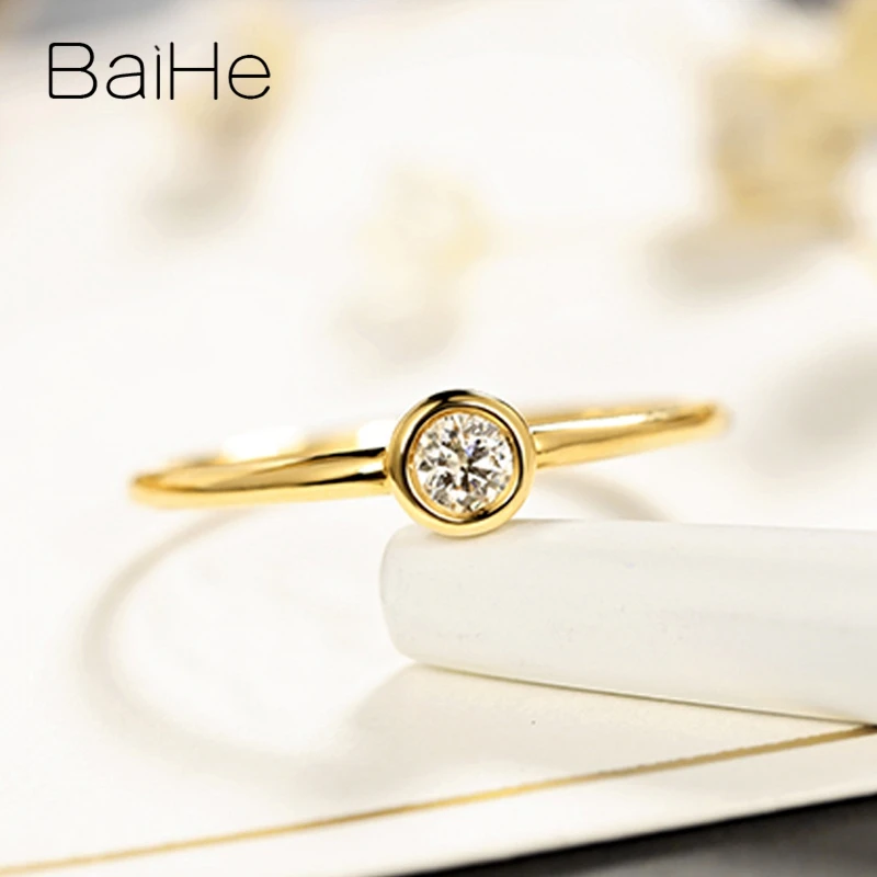 BAIHE Solid 14K желтое золото 0.08CT Сертифицированный H/SI круглая огранка натуральные бриллианты свадебные женские модные ювелирные изделия кольцо