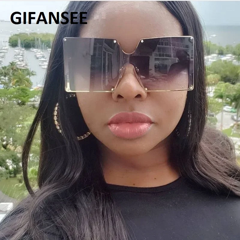 Женские солнцезащитные очки GIFANSEE квадратные винтажные без оправы большие тени