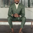 Мужской костюм TPSAADE из 2 предметов, зеленый двубортный деловой костюм, приталенный силуэт, пиджак и брюки на заказ, для свадьбы, выпусквечерние вечера