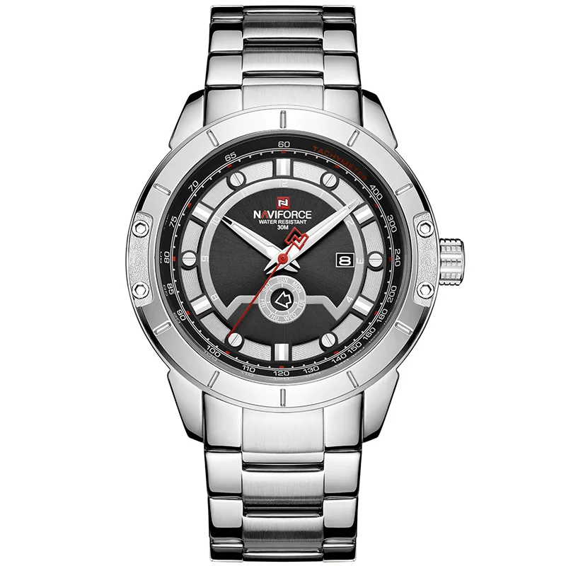 Silver Black Топ люксовый бренд NAVIFORCE мужские модные золотые мужские наручные часы водонепроницаемые стальные водонепроницаемые кварцевые часы мужские часы - Цвет: Silver Black