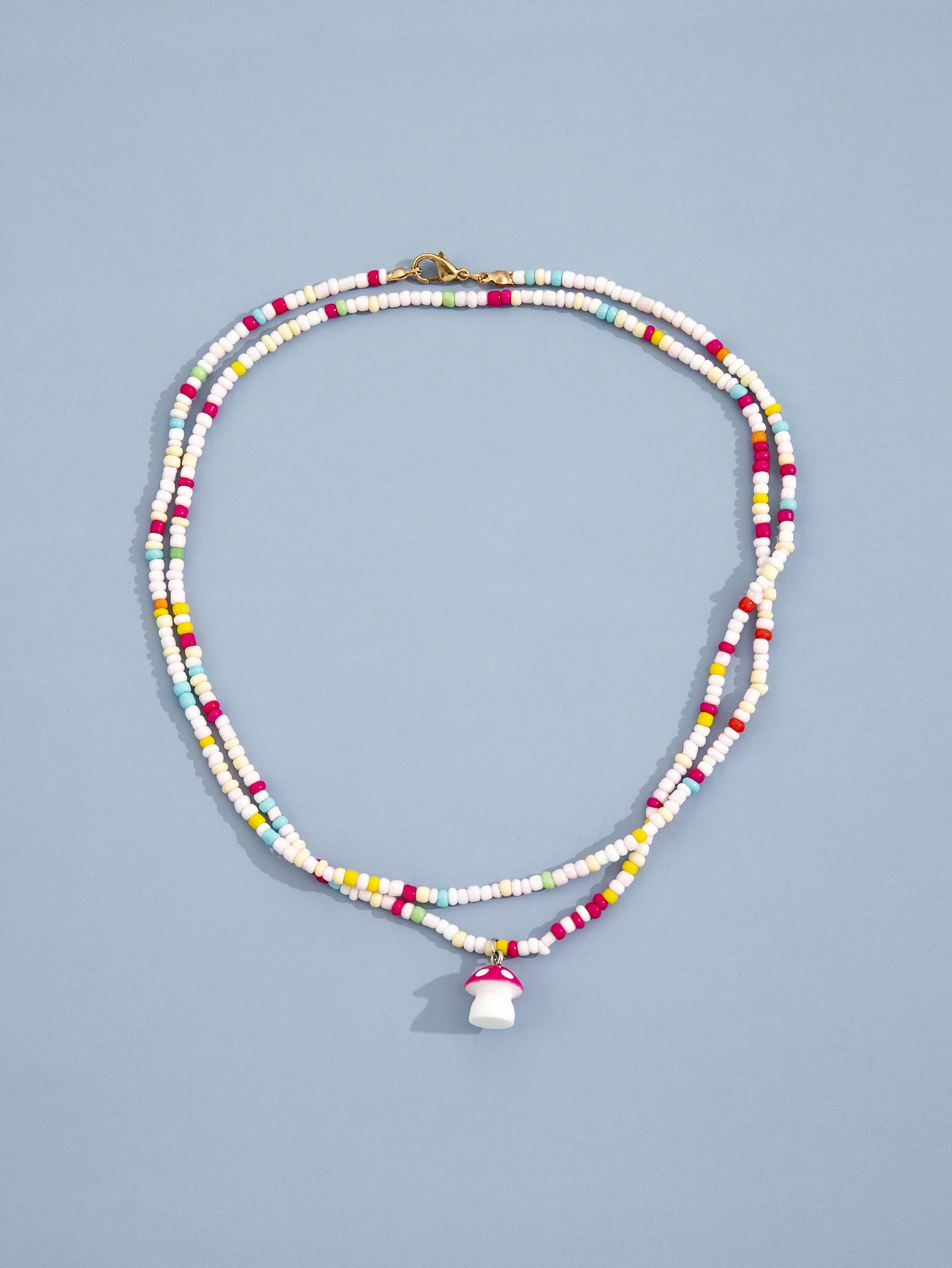 

Stillgirl One Piece Kpop Multi Color Beaded Chain Mushroom Pendant Necklace for Women Aesthetic Cute Female Y2k Fashion Jewelry