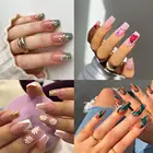 Накладные ногти для женщин, накладные ногти с белым цветком, накладные ногти с полным покрытием, акриловые накладные ногти, аксессуары для маникюра и ногтей