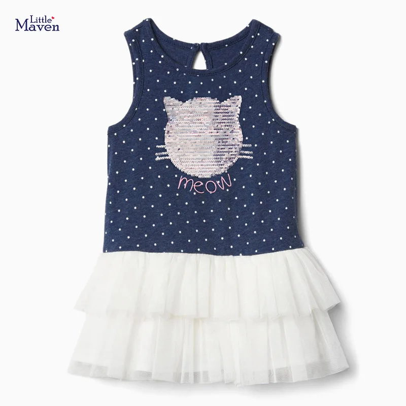 

Little Maven Frocks for Girls Summer Baby Girl Clothes Children Dot Sundress Pinafore Sleeveless Tulle Dress for Kids 2-7 Years