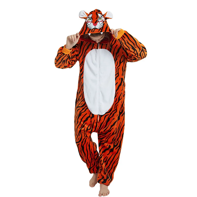 

2020 Winter Onesies Cute Animal Cartoon Pajamas Sets Flannel Unisex Home Nightwear Panda Deer Lion Tiger Toilet Version