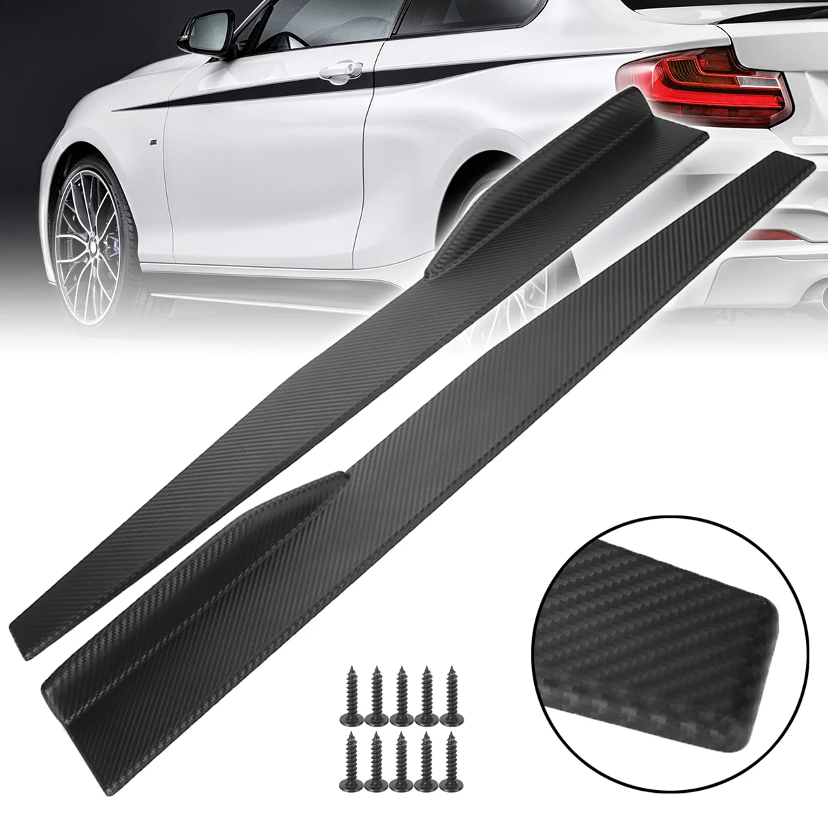 

New Pair 74.5cm Carbon Fiber Universal Car Side Skirt Spoiler Rocker Splitter Canard for Car Exterior Bumpers