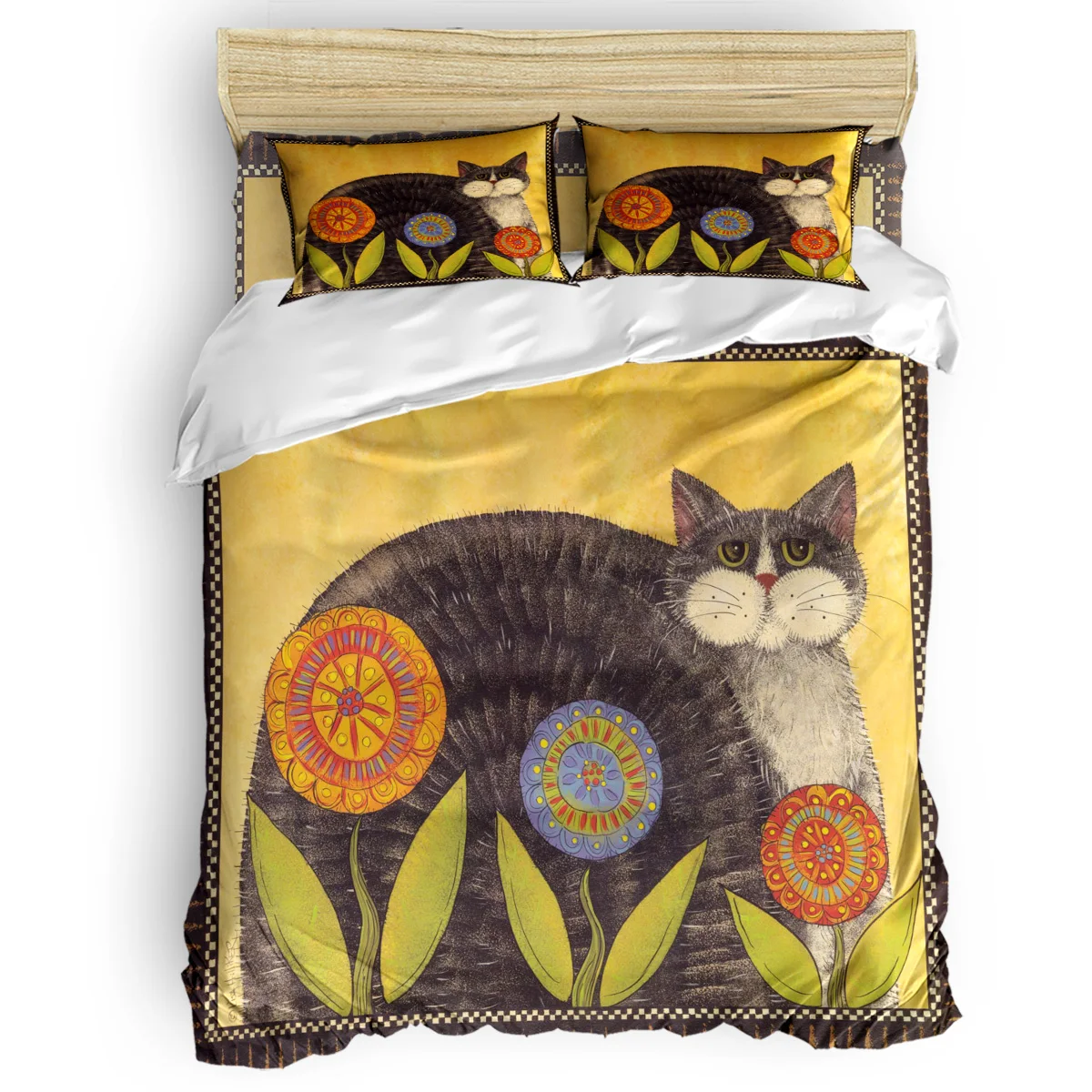 

Cartoon Cat Pet Kitten and Flowers Pattern Duvet Cover Set 2/3/4pcs Bedding Set Bed Sheet Pillowcases Cover Set