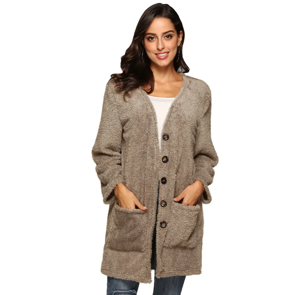 Женский теплый флисовый кардиган пушистая верхняя одежда с длинными рукавами и