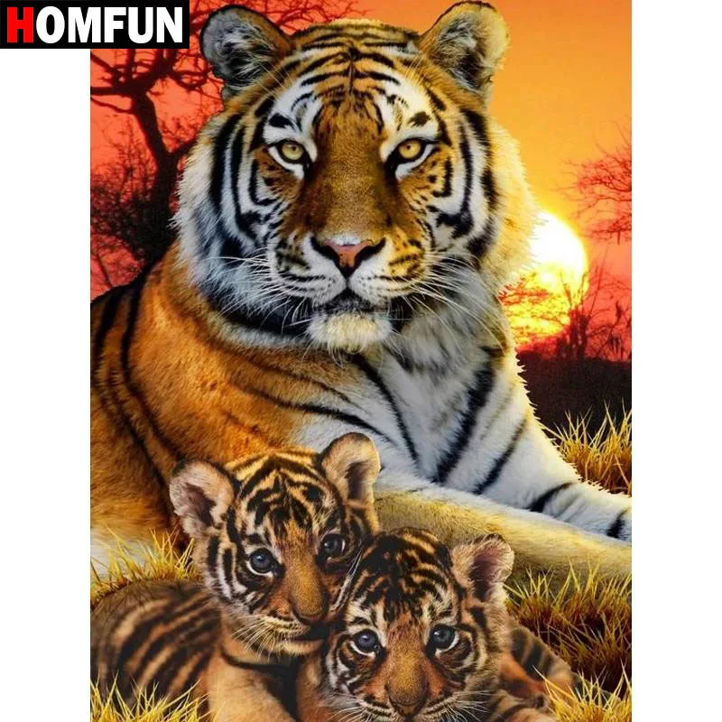 HOMFUN искусство 5D сделай сам алмазная живопись животное тигр вышивка крестиком 3D