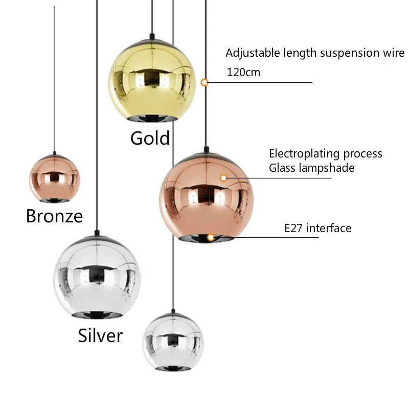 Lámpara colgante de cristal galvanizado para comedor, lámpara moderna de estilo nórdico para cocina, Bar, cafetería, decoración E27