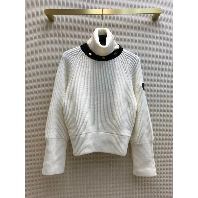 

2021 Autumn New 9.29 Ribbed Long Removable Turtleneck Wool Pullover Lantern Sleeve Knitted Sweater Women