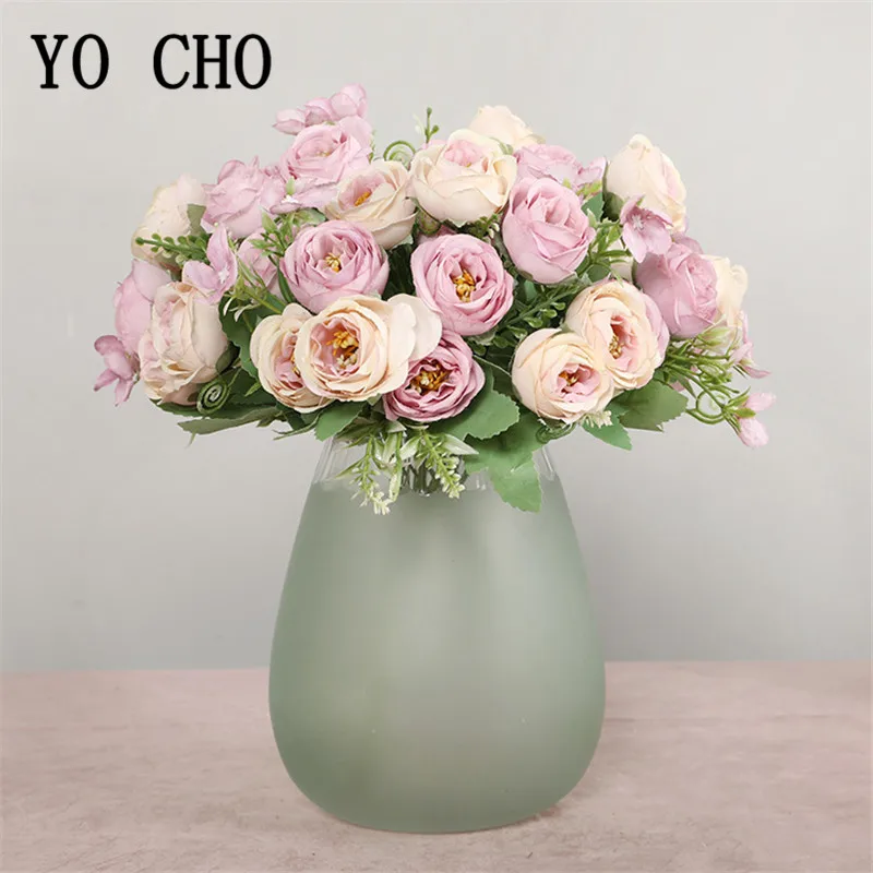 

10 Heads Pink Rose Artificial Flowers Silk Bunch Small Rose Flores for Wedding Table Decor Fake Flowers Red for Home Table Decor