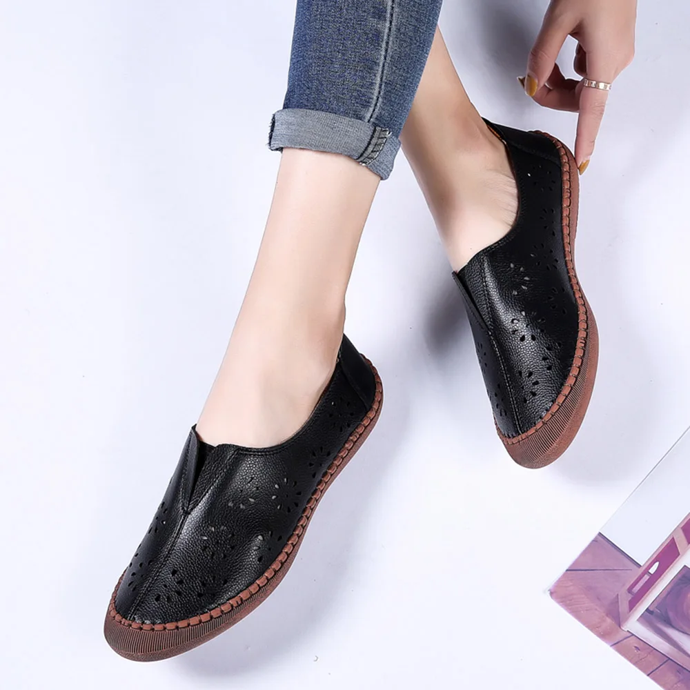 Летние женские лоферы без шнуровки повседневная обувь из мягкой кожи дышащая