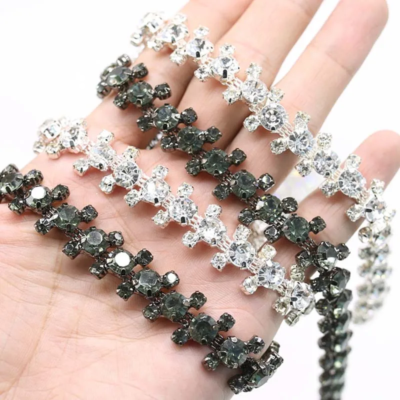 

10Yards Rhinestone Crystal Chain Bling Diamante Grey Clear Diamond Belt Trim Ribbon Necklace Applique Gem Sparkle Wedding Dress