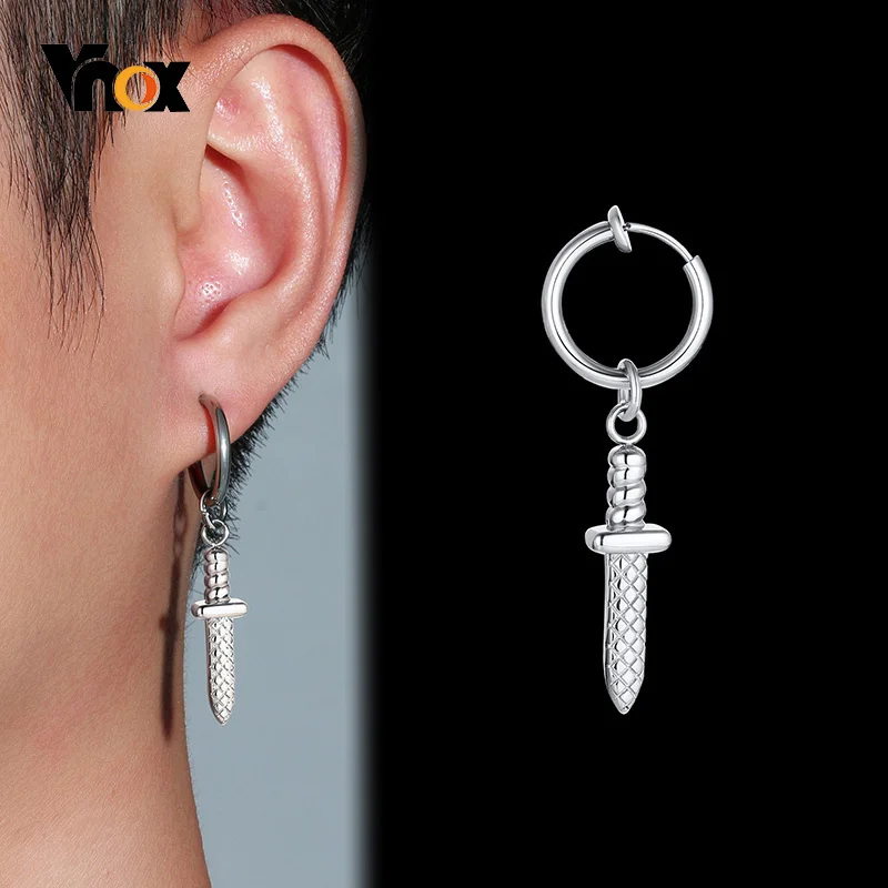 Серьги Vnox в стиле рок-панк мужские антиаллергенные металлические клипсы из