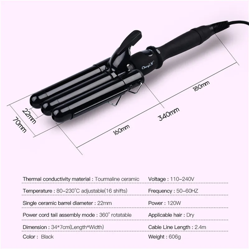 

CkeyiN 22MM Automatic Perm Splint Ceramic Hair Curler 3 Barrels Big Wave Hair Curling Iron Hair Waver Crimper Tongs Styling Tool