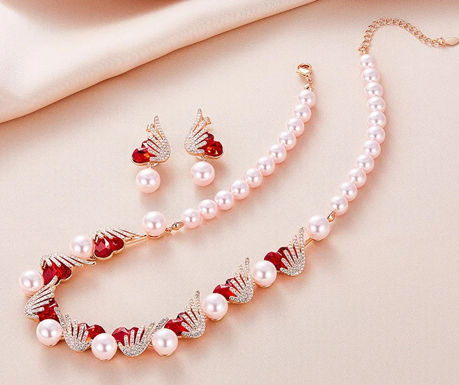 

YGU62 925 Sterling Silver Wedding Pearl Zircon Necklace Earrings crystal lovers Bracelet